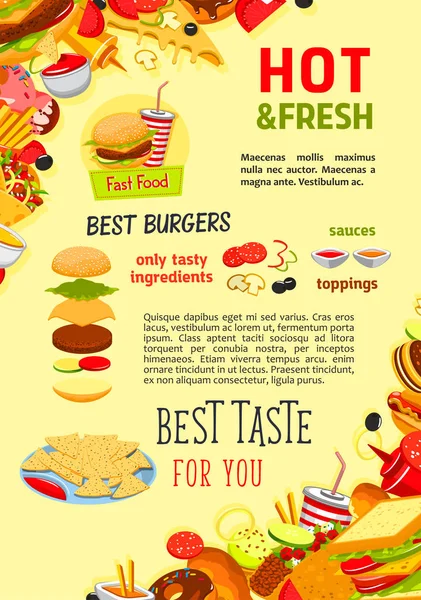 Fast food ristorante hamburger pasti vettore poster — Vettoriale Stock