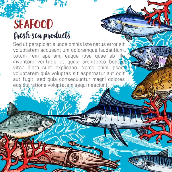 Affiche vectorielle pour fruits de mer ou produits alimentaires à base de poisson — Image vectorielle