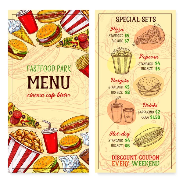 Fast food fastfood Restaurace jídlo menu vektor — Stockový vektor
