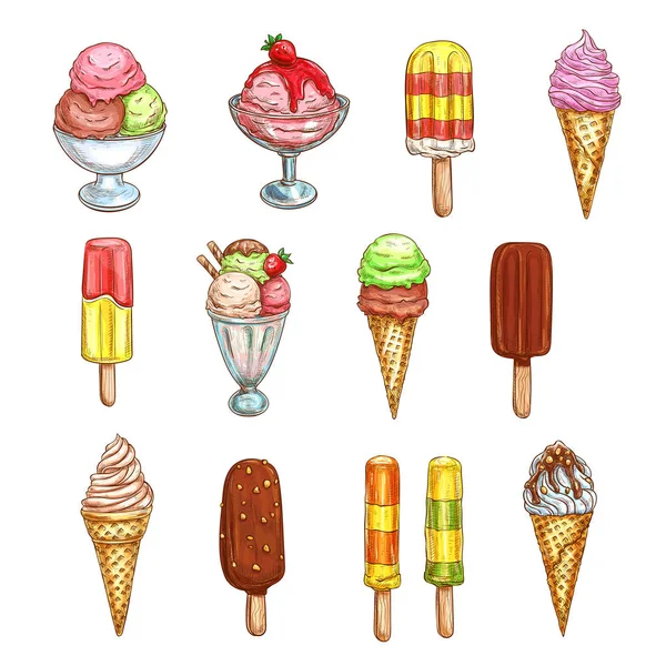 Vektör çizim Icons set dondurma tatlı