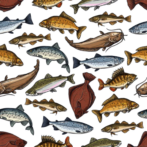 Patrón de peces vectoriales de peces marinos sin costura — Archivo Imágenes Vectoriales