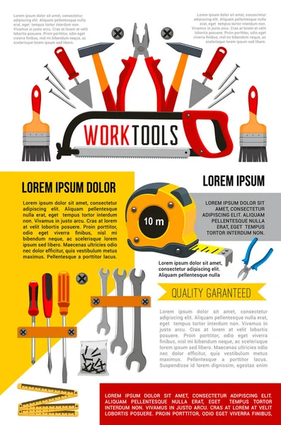 Cartaz vetorial de ferramentas de trabalho para projeto de reparo de casa —  Vetores de Stock
