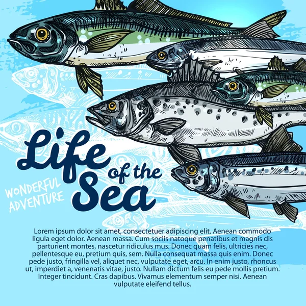 Vector poster of fish sea life or oceanarium Stock Vector