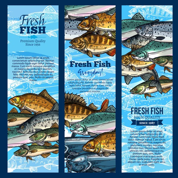 Vector banners of fish catch for sea food maket — Stock Illustration Vector banners of fish catch for sea food maket Vector Graphics
