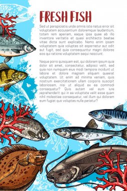 Taze balık ve deniz mahsülleri vektör poster