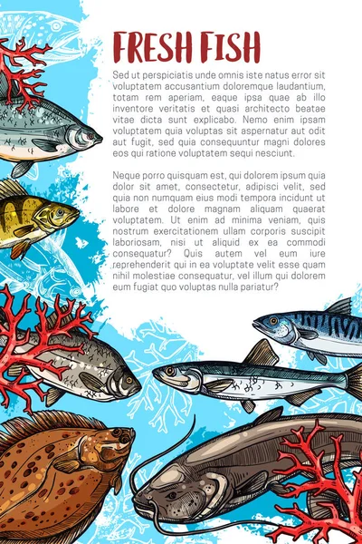 Cartel vectorial de pescado fresco o mariscos — Vector de stock