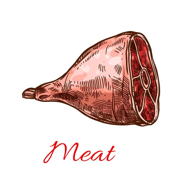 돼지고기 뒷 다리 분기 또는 햄 고기 고기 벡터 아이콘 — 스톡 벡터