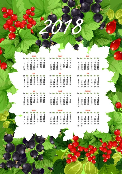 Vektor 2018 kalendář čerstvé plody a ovoce — Stockový vektor