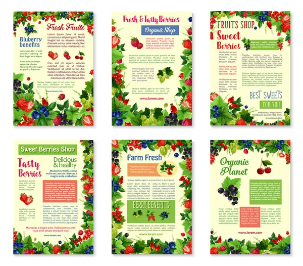 Векторные баннеры для свежих ягод и фруктов — стоковый вектор