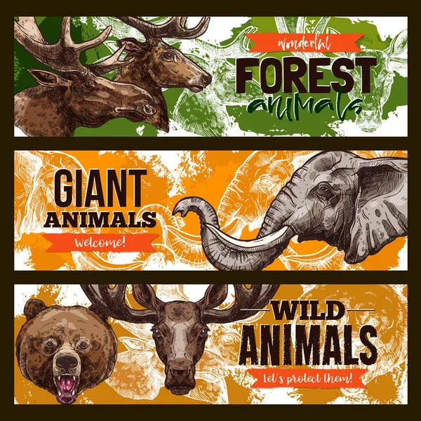 Animais selvagens jardim zoológico vetorial ou salvar banners animais —  Vetores de Stock