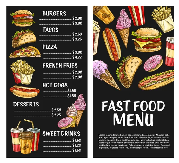 Fast food vektorové menu plakát fastfood restaurace — Stockový vektor