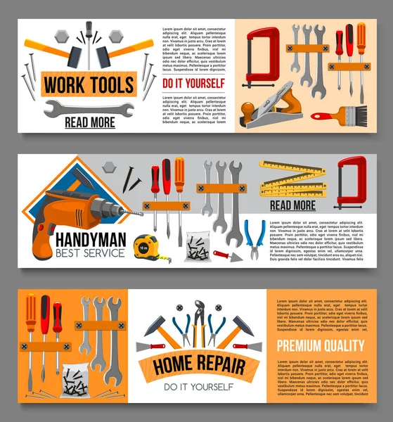Векторные плоские баннеры инструментов для ремонта дома — стоковый вектор