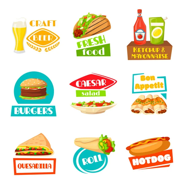 Fast food vector menu icons set for meals — Stock Vector
