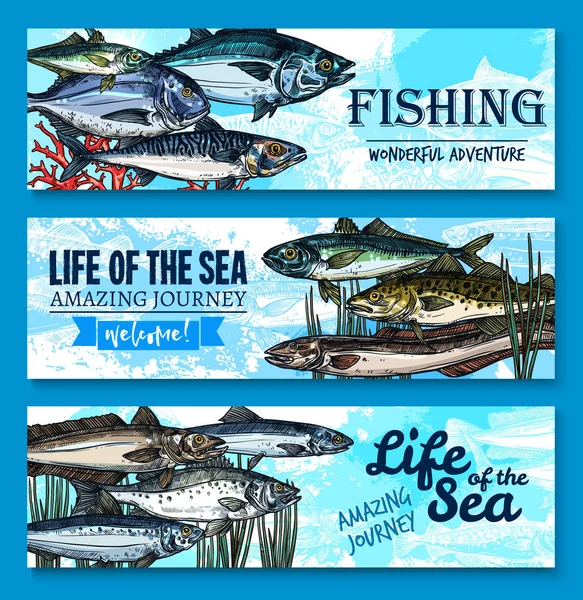 Vector fish banners for sea fishing adventure Royalty Free Stock Illustrations