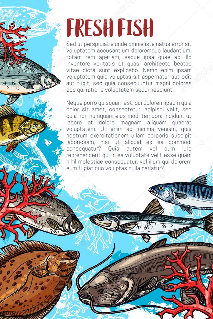Vector poster of fresh fish or sea food