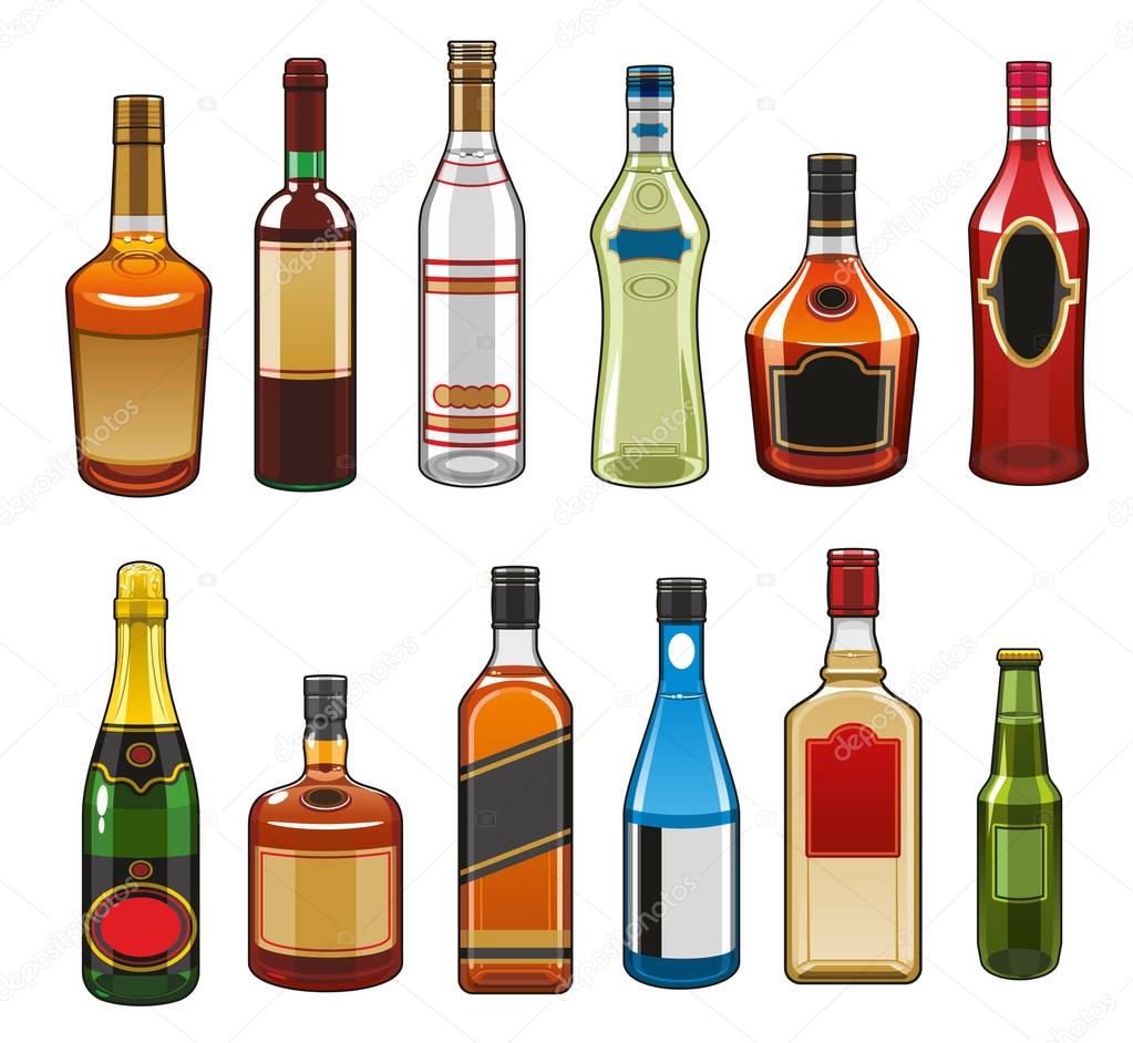 Vector icons of alcohol drinks bottles