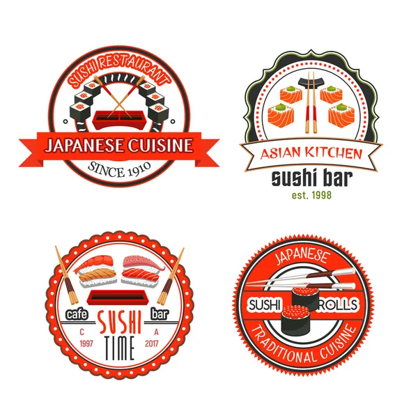 Japonské sushi bar ikony s asijskou kuchyní — Stockový vektor