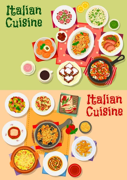 Cocina italiana platos tradicionales y ensaladas — Vector de stock