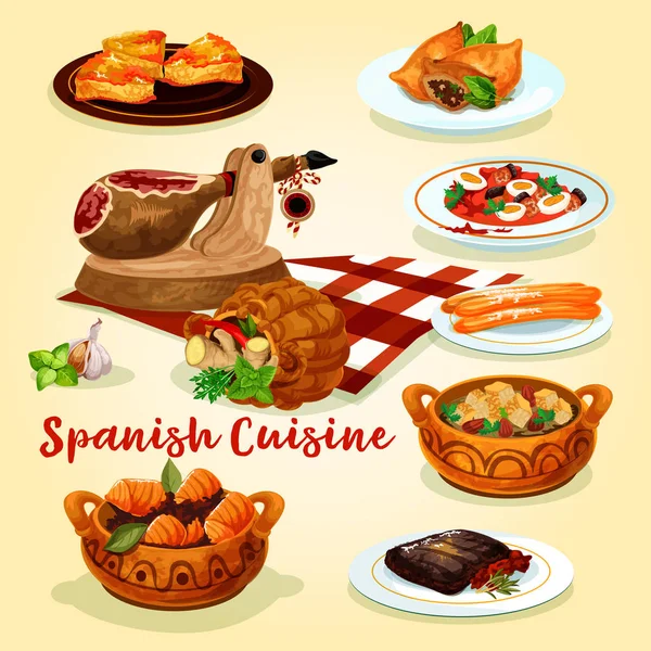 Spanish cuisine national dishes poster — Stock Vector