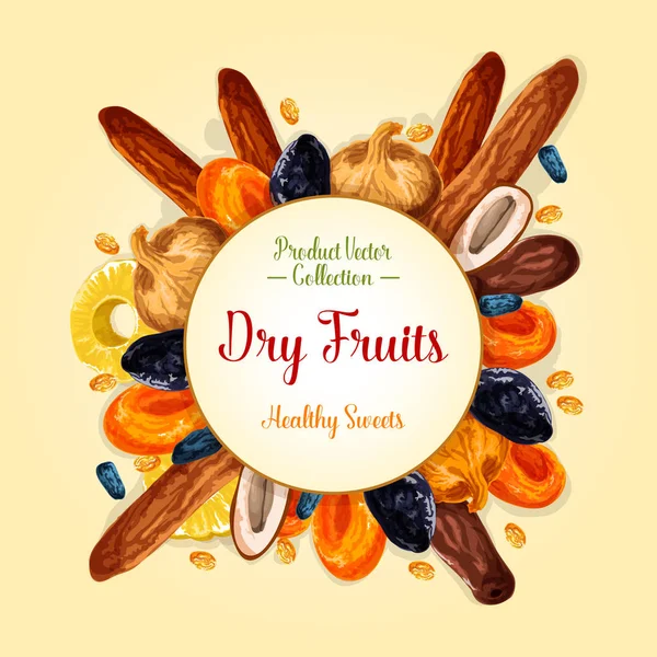 Torkade frukter för hälsosamt mellanmål matdesign — Stock vektor