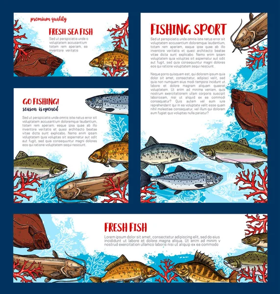 Bannières de poisson pour la conception de sport de pêche — Image vectorielle