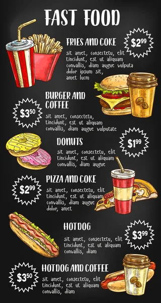 Fast food menu on chalkboard design — Stock Vector