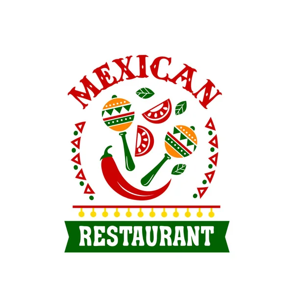 Emblème de restaurant de cuisine mexicaine avec de la nourriture aux épices — Image vectorielle