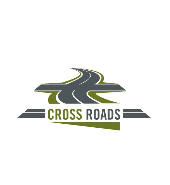 Cruze o símbolo de estrada com rodovia e caminhos cruzados — Vetor de Stock