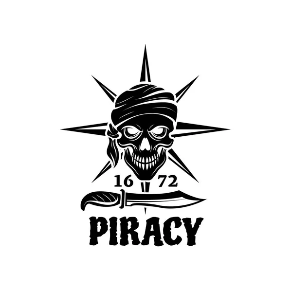 Cráneo de pirata en icono de bandana para el diseño del tatuaje — Vector de stock