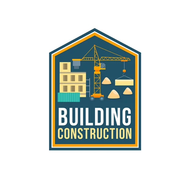 Construction company badge with building site — Stock Vector