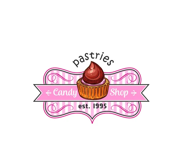 Gâteau, étiquette dessert cupcake pour la conception de magasin de pâtisserie — Image vectorielle
