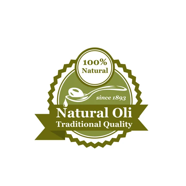 Etiqueta de aceite de oliva natural o diseño de insignia — Archivo Imágenes Vectoriales