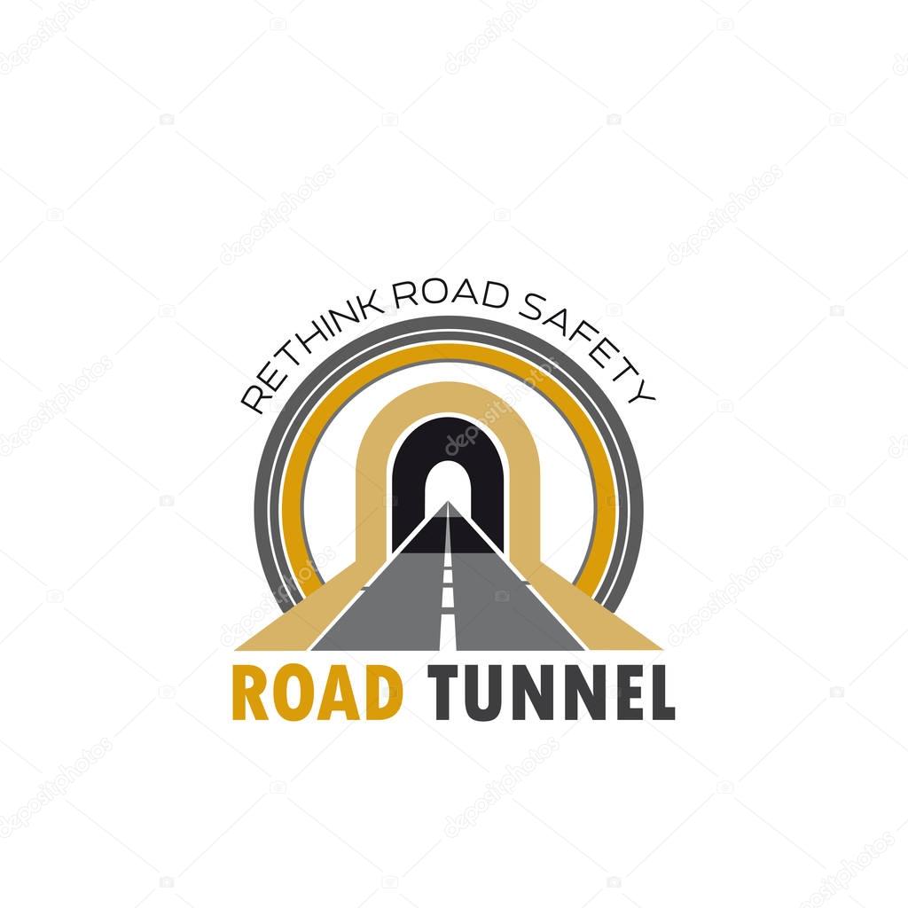 Road tunnel isolated icon. Highway or asphalt freeway leading to road tunnel vector symbol for transportation design, road building and car travel emblem