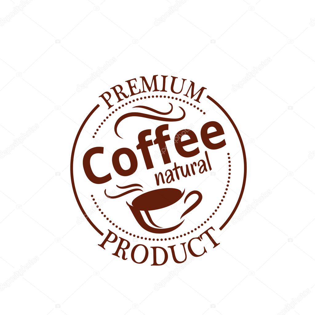 Natural coffee seal badge with cup of espresso