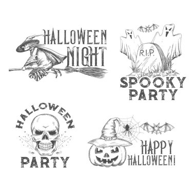 Cadılar Bayramı vektör kroki simgeler tatil gece için