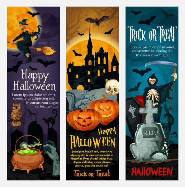 Buon Halloween banner con fantasma e zucca — Vettoriale Stock