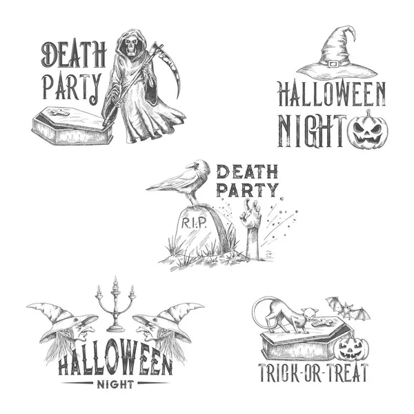 Halloween noite festa vetor ícones esboço — Vetor de Stock