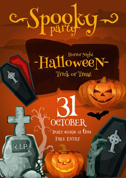 Halloween spooky party vector night poster — Stock Vector