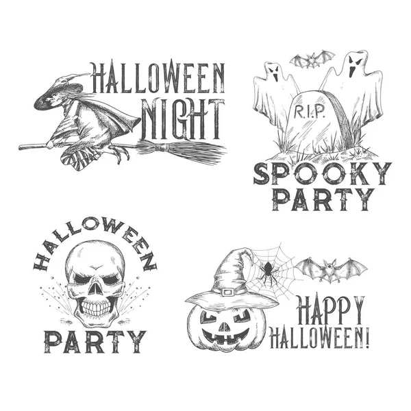 Cadılar Bayramı vektör kroki simgeler tatil gece için