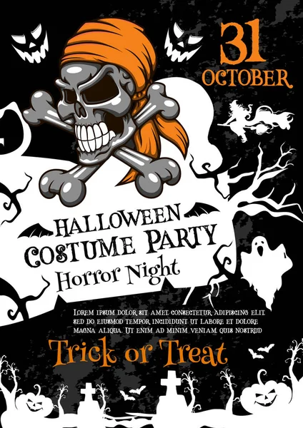 Halloween korku parti poster ürkütücü kafatası ile