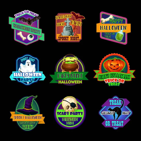 Halloween-Ikone und Horror-Party-Etikett — Stockvektor