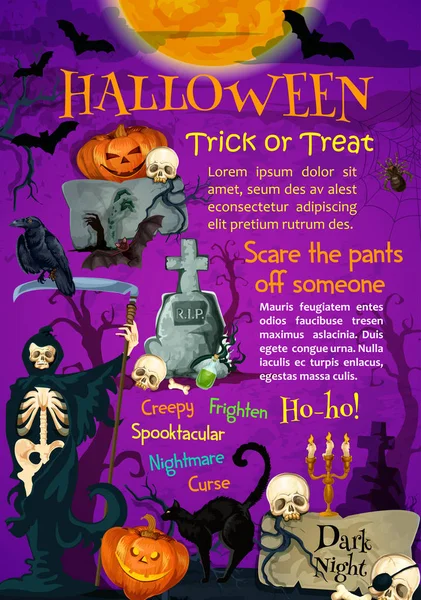 Halloween wakacje trick lub leczenia projekt plakatu — Wektor stockowy