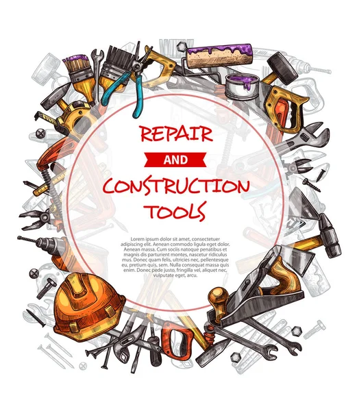 Vector sketch poster of home repair work tools — Stock Vector