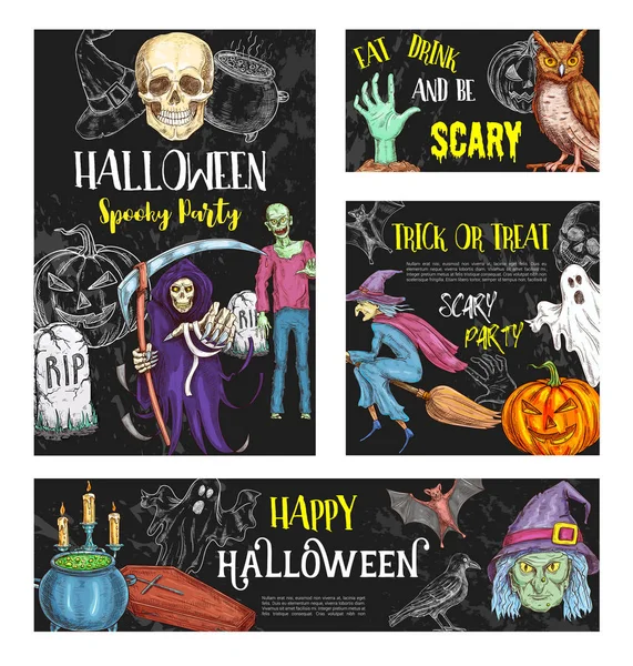 Cadılar Bayramı Cuma korku parti vektör kroki poster