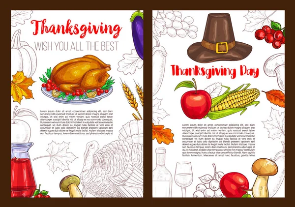 Thanksgiving day sketch holiday vector posters