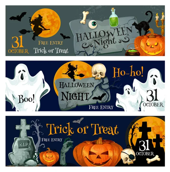 Halloween semester spooky spöke och pumpa banner — Stock vektor