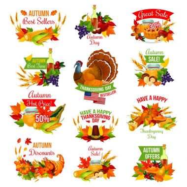 Şükran günü sonbahar vektör izole Satılık simgeler
