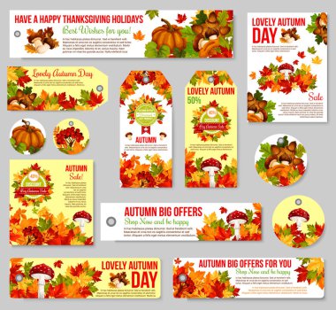 Sonbahar satış tag ve indirim teklif etiket kümesi düşmek