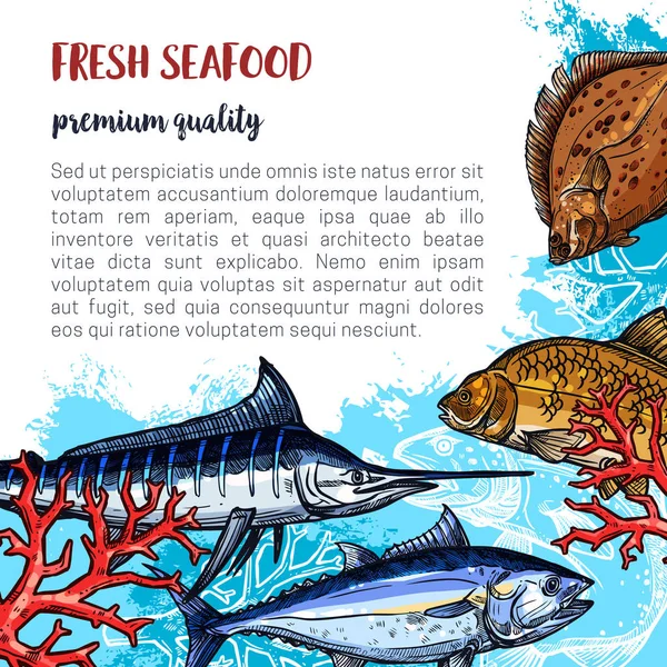 Vector poster of fresh seafood and fish food — Stock Vector
