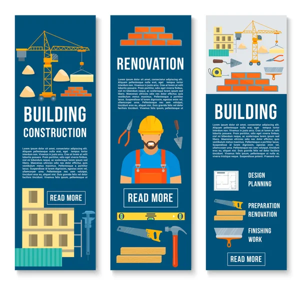 Bâtiment vectoriel outils de construction bannières — Image vectorielle